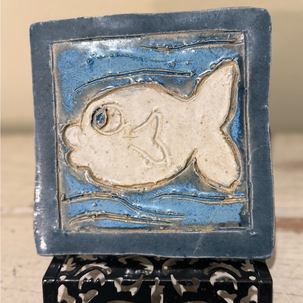 Ceramic Fish Wall Art - Blue and Cream